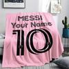 1PC Messi Fan Artwork Custom Name Patterned Flannel Blanket Suitable For All Seasons For Home Decor Warmth And Comfort Gifts Holiday Present