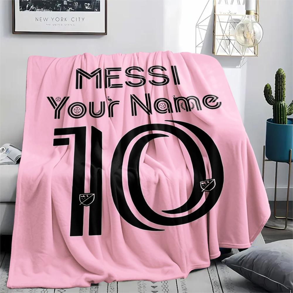 1PC Messi Fan Artwork Custom Name Patterned Flannel Blanket Suitable For All Seasons For Home Decor Warmth And Comfort Gifts Holiday Present
