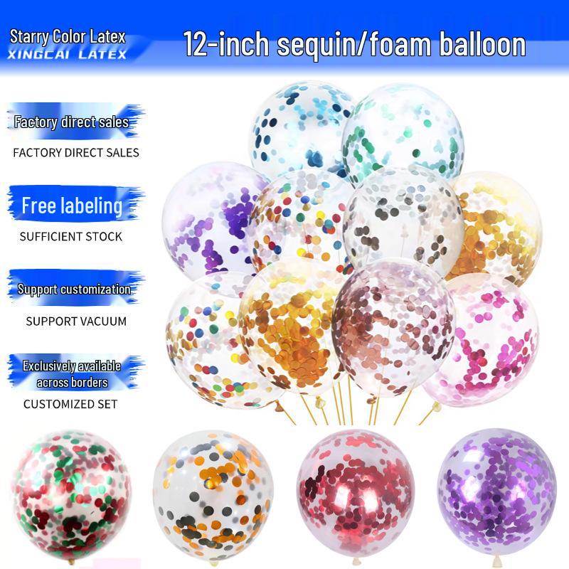12" Transparent Sequin Balloon with Confetti - Colored Balloon for Christmas Party Decor