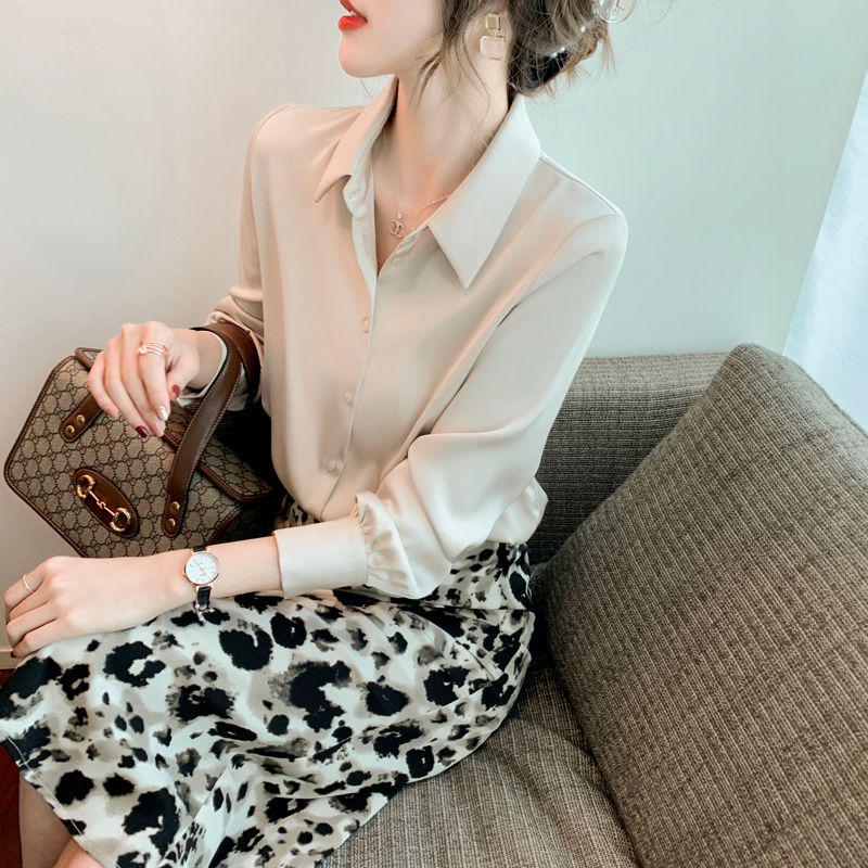 

Женская белая рубашка с длинным рукавом класса люкс - Гладкая ткань, Универсальная весенняя мода 2024 M