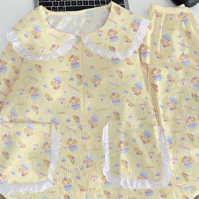 Tatlı ve Sevimli Kawaii Baskılı Kadın Bulut Pamuğu Pijama Bebek Yakalı Dantelli Nazik Ev Giyimi Yeni Sonbahar ve Kış Kadın Pijamaları