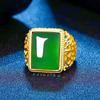 Ethnic Hollow Imitation Green Agate Men Adjustable Ring
