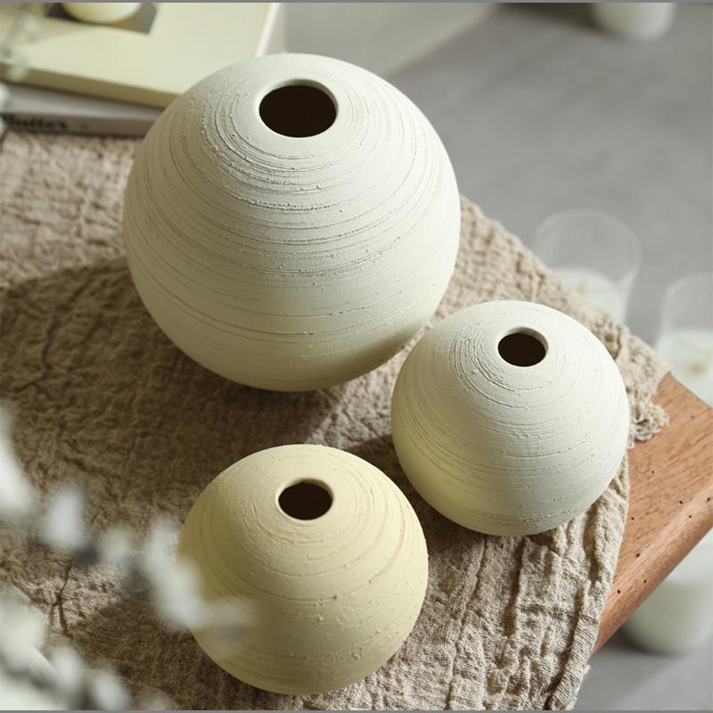 European Style Ceramic Round Ceramic Vase Frosted Spherical Flower Arrangement Ornaments Living Room Dining Table Floral Vase