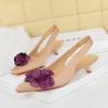 French High-End Flower Pointed Toe Mid-Heel Single Shoes For Women's Silk And Satin Back Tripping Women's Shoes Without Tiring