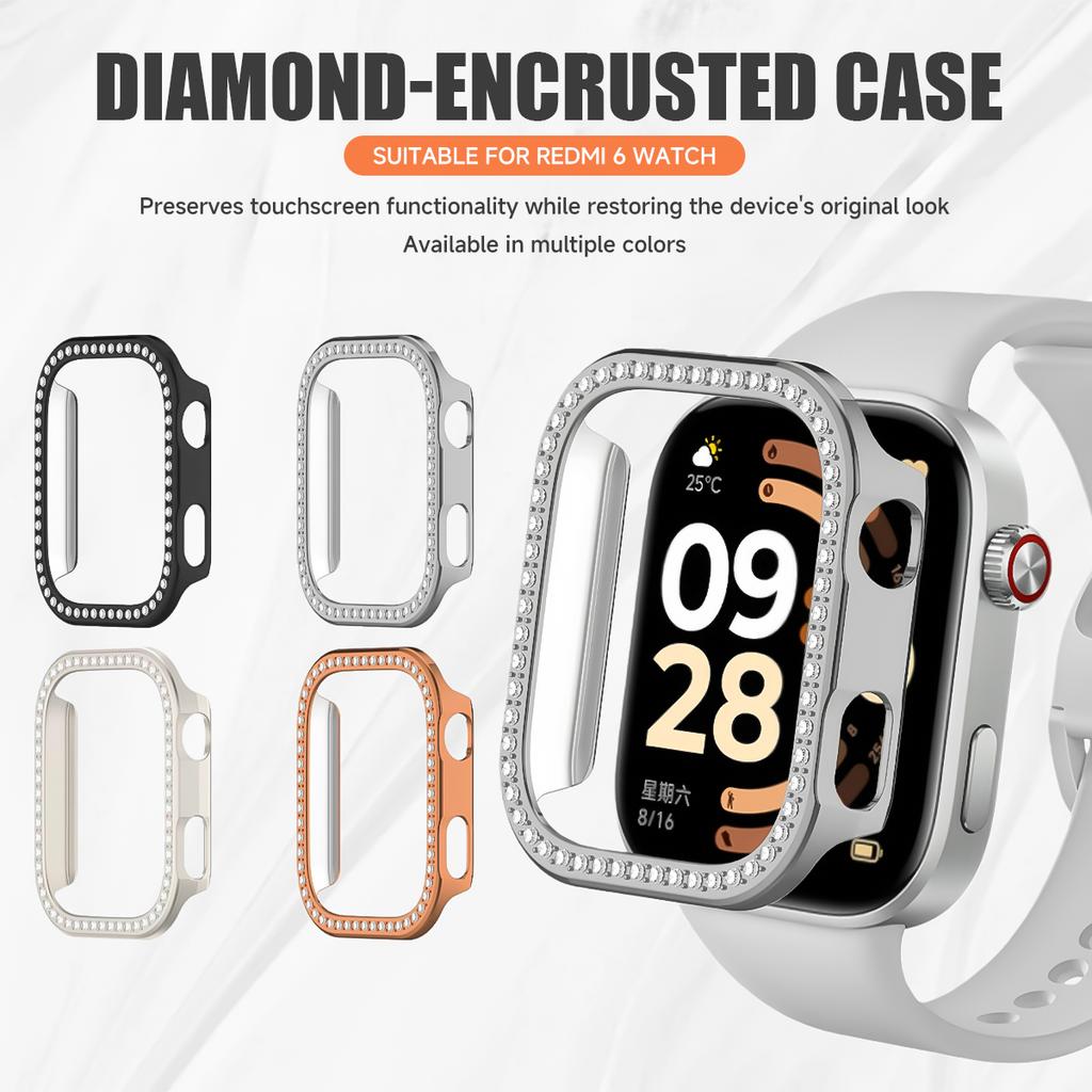 Damen Diamant Hülle Für Redmi Watch 6 Hohl PC Hartschalen Bumper Für Redmi Watch 6 Smartwatch Schutz Anti-Fall Hülle