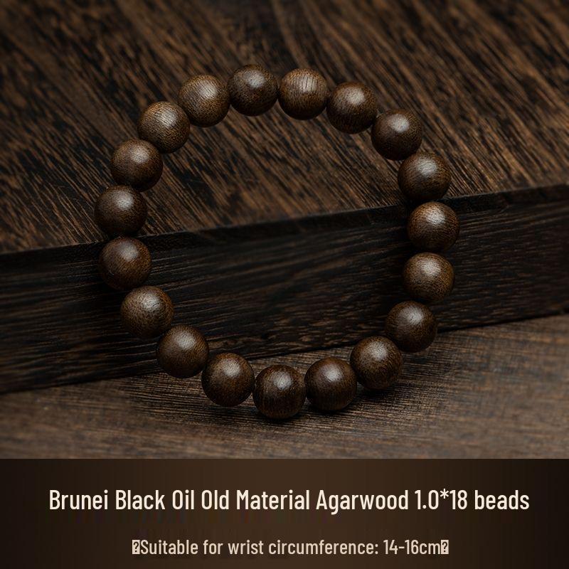 Brunei Agarwood 108-Bead Black Oil Bracelet: Natural Unisex Buddhist Wooden Beads
