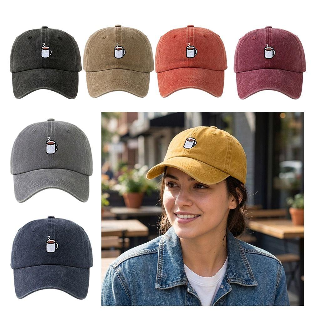 Embroidered Coffee Cup Baseball Cap Hip Hop Sun Hat Retro Distressed Baseball Cap Unisex