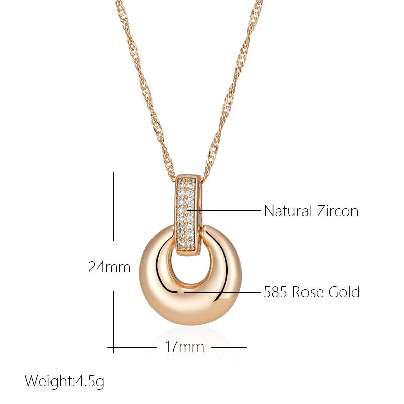Fashion Glossy Geometry Round Pendant Necklace For Women Full Natural Zircon With  Rose Gold Color Daily Fine Jewelry
