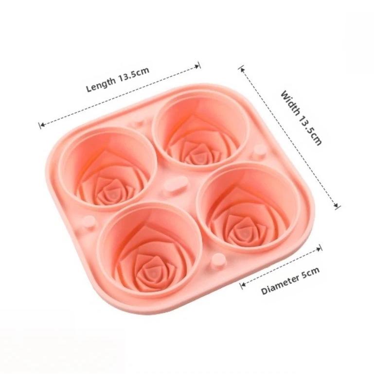 New 3D Rose Silicone Ice Mold 4 Holes with Lids Ice Making Molds Easy to Demold Large Size Ice Ball Maker for Drinks 6