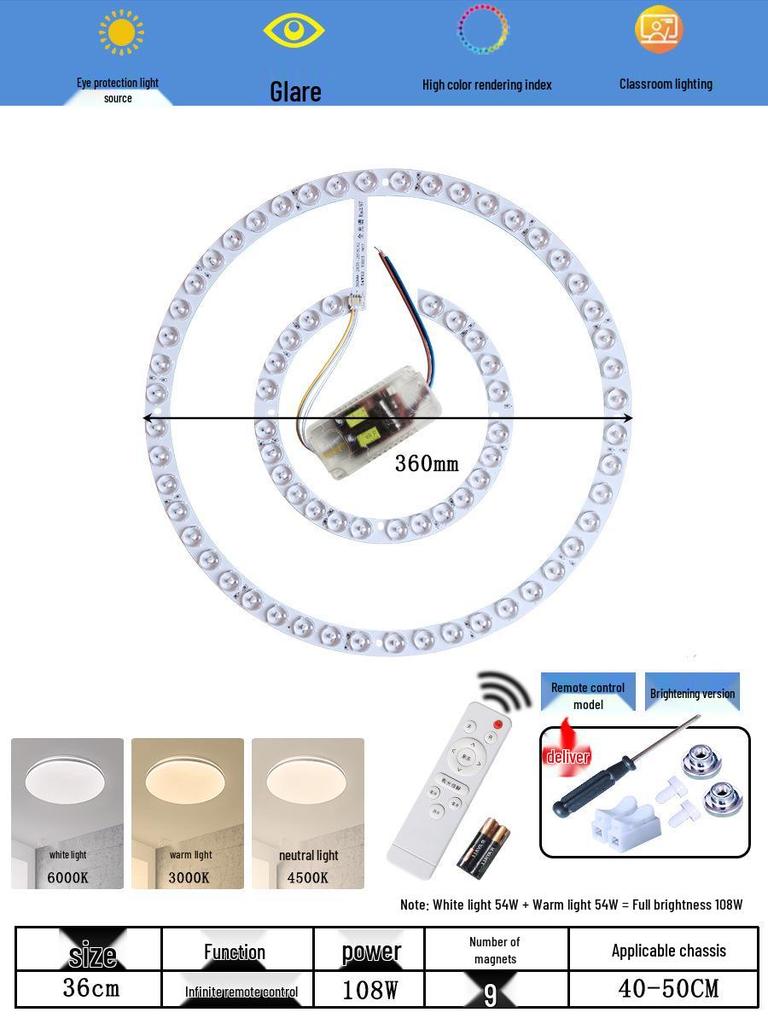 Ceiling LED Light Replacement Panel with Tricolor Changing Beads for Living Rooms