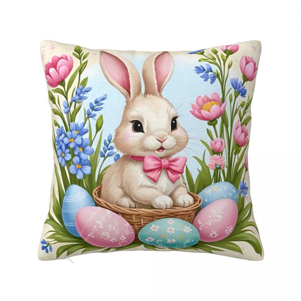 Easter Rabbit Square Pillow Case Cushions for Sofa Bunny Flower Custom Pillowcover Home Decor