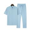 Mens Casual Stripe Two Piece Sets Solid Color Lapel Short Sleeve Tops and Long Pants Suits Spring Summer Sports Streetwear Cloth