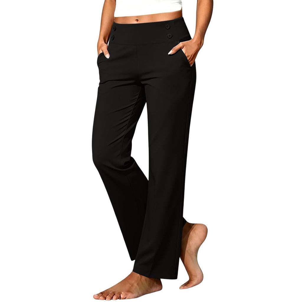 Women's Casual Loose Fit Pants with Elastic Waistband and Pockets