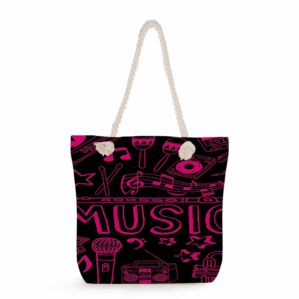 Multifunctional note Printed Thick Rope Shoulder Beach Bag Casual large capacity handbag 7611