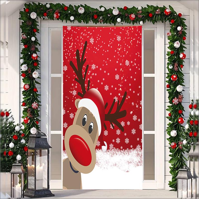 Stretch Fabric Christmas Door Tapestry - Santa Claus Gift Background for Holiday Parties