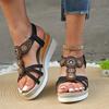Summer Oversized Bohemian Shoes for Women In Sandals Fashionable Water Diamond Wedge Heel Sandals