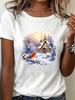(Asian Size) Watercolor Tree Clothing New Year T Shirt Women Fashion Christmas Festival Tee Top Print Woman Short Sleeve Graphic T-shirts