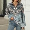 Women's Summer Fashion Casual  Printed V-Neck Long Sleeve Shirt Top