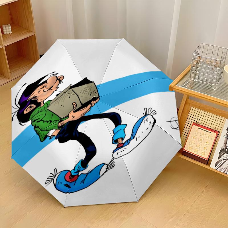 Gaston Lagaffe Winddichter Automatischer 8-Rippen Faltbarer Regenschirm Tragbarer Outdoor Sonnenschirm