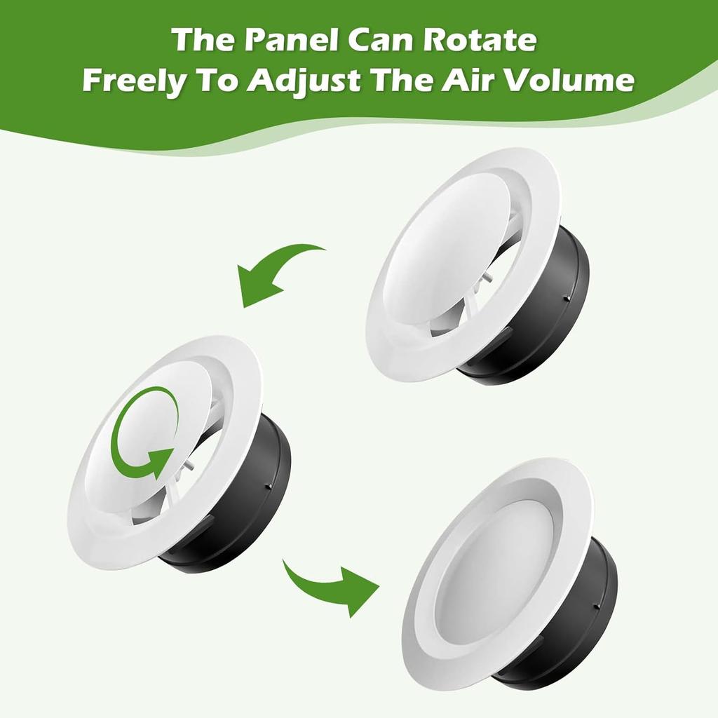 5 Inch Round Vent Cover, 2Pack ABS Adjustable Soffit Vent, Round Ceiling Diffuser for Indoor Use in Bedrooms, Living Rooms, Bathroom, Offices and Kit