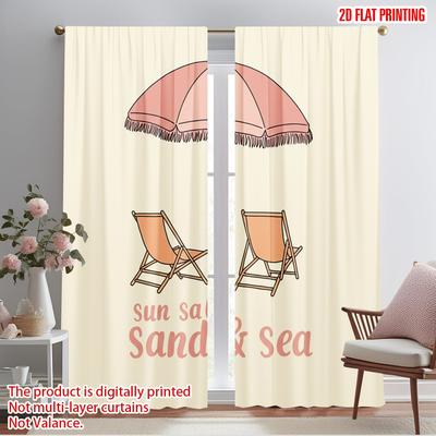 2 peças Impressão plana 2D Cortina Guarda-sol de praia Cadeiras Sol Sal Areia 100% Poliéster Sem eletricidade Decor de parede festivo Perfeito