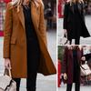 Lapel Long Sleeve Flap Pockets Solid Color Autumn Blazer Female Single Button Office Mid-Length Suit Coat Outerwear