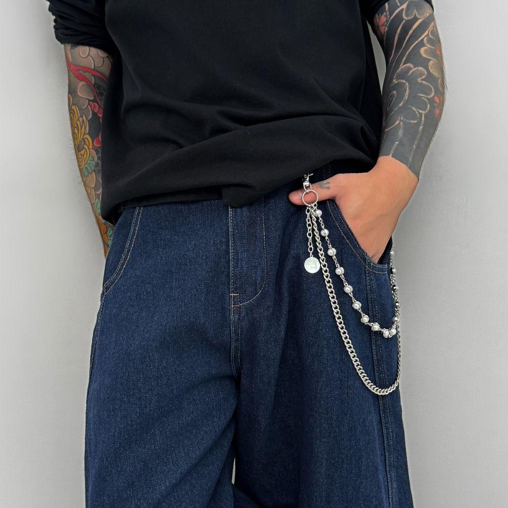 Zinc Zinc Zinc Alloy Pearl Waist Chain Tassel Pants Chain Cool Tassel Jeans Chain  Male