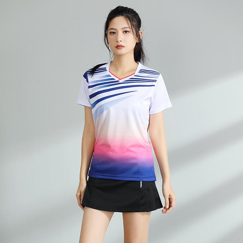 Badminton Clothes Outfit Mens and Womens Latest Short Sleeve Top Printed Tennis Table Tennis Activewear Quick-Drying