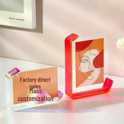 Acrylic L-Shaped Double-Sided Transparent Photo Frame, No-Punch, Thickened Dopamine Colors