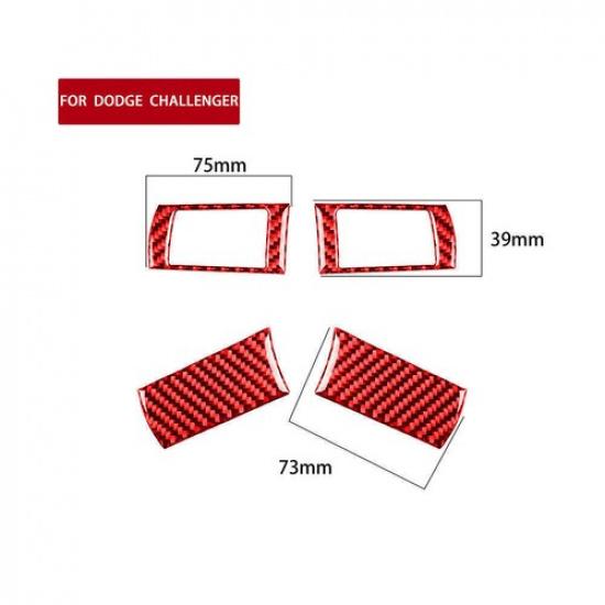 Red Carbon Fiber Steering Wheel Button Cover Trim For Dodge Challenger 2008-2010