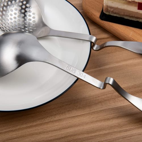 IMEEA Hot Pot Ladle Set, 31cm Long, with Ladle, Serving Spoon, and Slotted Ladle, Made of 18-8 Stainless Steel, Set of 2, Dishwasher Safe