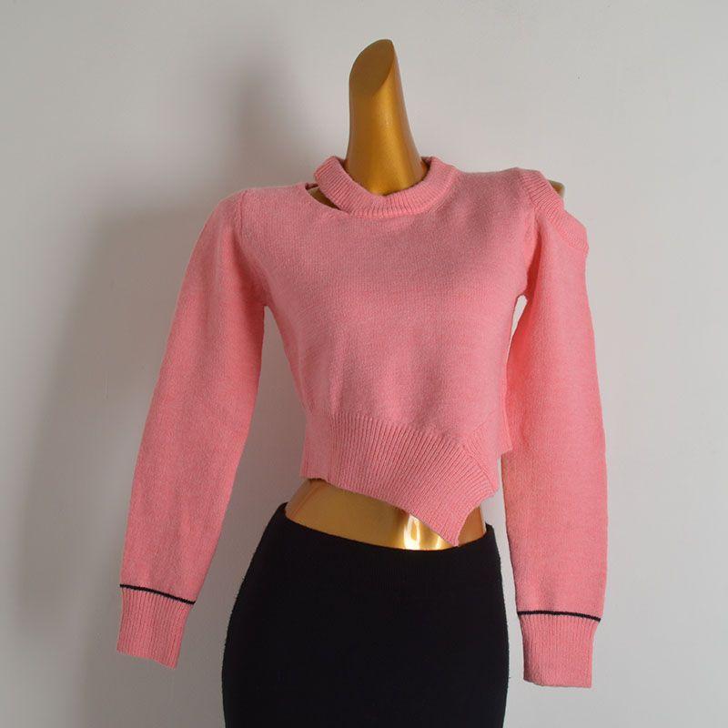 Fall and Winter New round Neck Pullover Irregular Sweater Knitwear Women's Clothing Fall and Winter Elegant Shoulder-Baring Long Sleeves Tops