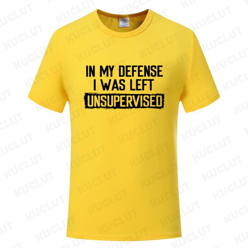 Mens Funny TShirt in My Defense I Was Left Unsupervised Humor Birthday Man Tee Short Sleeve Male Tshirt Oversized Clothing