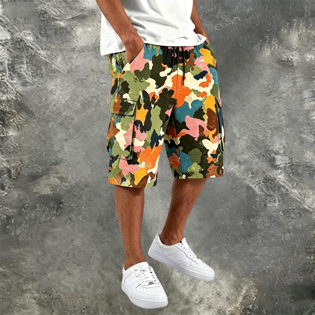 Herren bedruckte Cargoshorts lockere Passform Wandershorts mit mehreren Taschen für Outdoor-Sportarten lässig Sommer