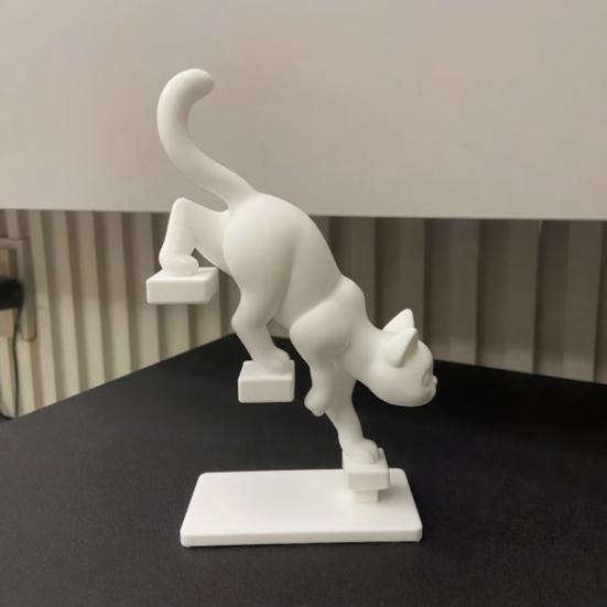 3D Printed Cat Stair Sculpture Dynamic Climbing Kitten Statue with Mini Platform, Modern Desk Decor for Office & Home