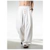 Mens Loose Straight Long Contrast Color Button Front Casual Pants