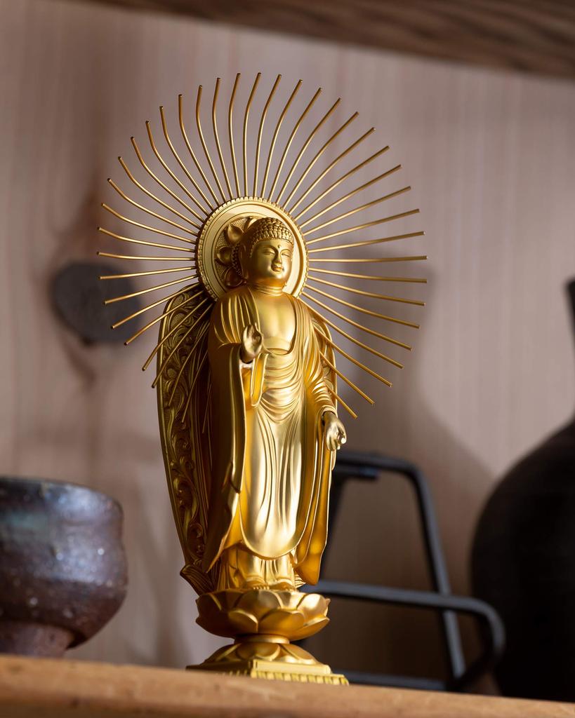 Amitabha Buddha gold Shuun Shinshu Honganji Takaoka bronzeware Buddha statue, 15.7cm (24k plated), sculptor Makita, model "Jodo (West)", (Amitabha