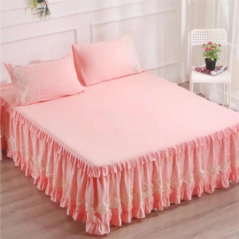 Bedspread Ruffle Lace Exquisite Embroidery Bed Skirt  Anti Slip Princess Bed Cover 1.5/1.8/2 M Bed Dust Cover