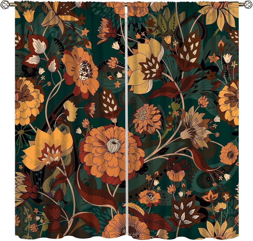 Boho Floral Curtains Watercolor Botanical Pattern Living Room Home Decoration Bedroom Curtain Darkening Polyester Ideal For Sitting