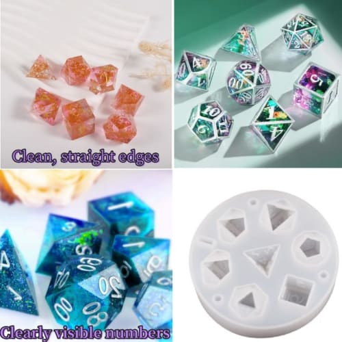 DND Dice Resin Mold, 7 Polyhedral Cavities, Silicone Mold for DIY Dice Making