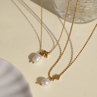 18K Gold-Plated Titanium Necklace with Natural Freshwater Pearl Pendant for Women