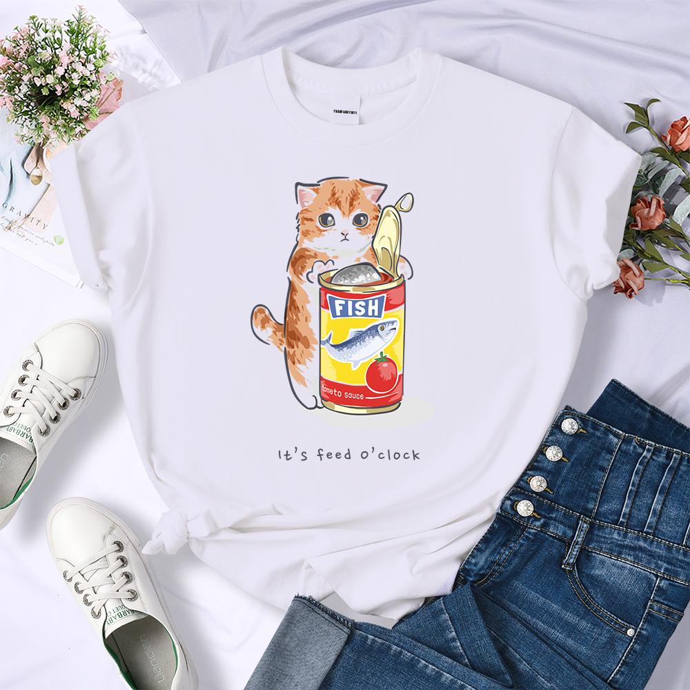 Canned Cat Creative 3D Print Female Tee Shirts Breathable Casual T-Shirt Soft Summer Short Sleeve Loose Streetwear For Women