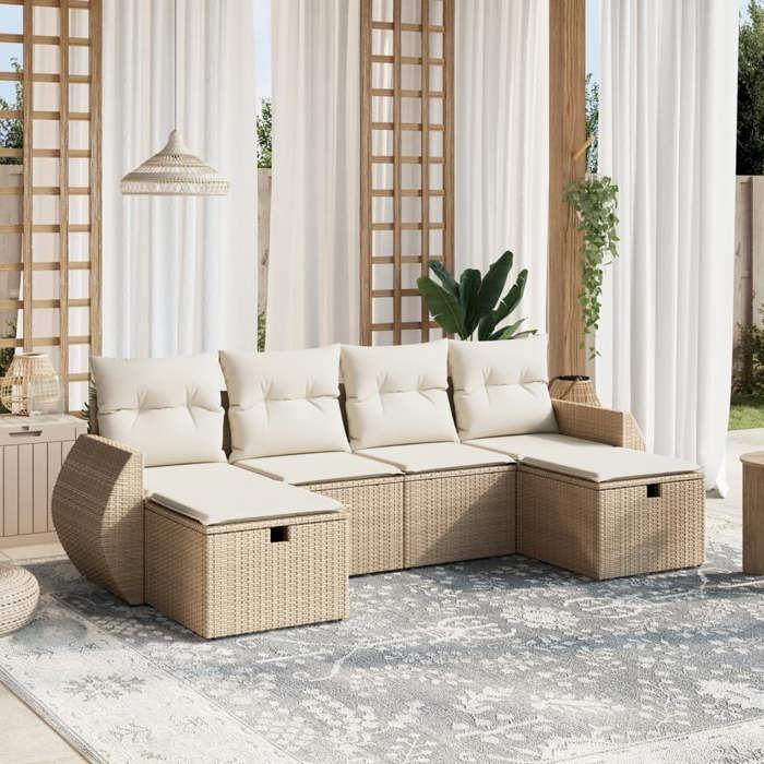 VidaXL Salon de Jardin avec Coussins 6 pcs, Canapés de Terrasse, Ensemble de Meubles de Patio, Mobilier d'Extérieur, Beige 3264164