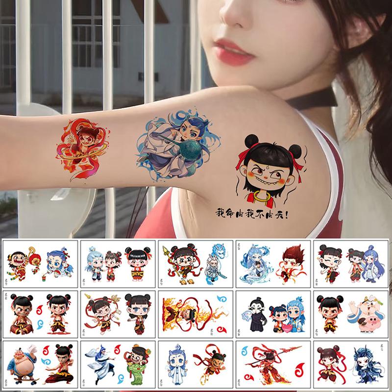 30 Piezas Nezha Ao Bing Impermeable y Duradero Tatuaje a Color Pegatina para el Brazo Personajes de Dibujos Animados Anime Tatuajes Temporales para Niños Calcomanía