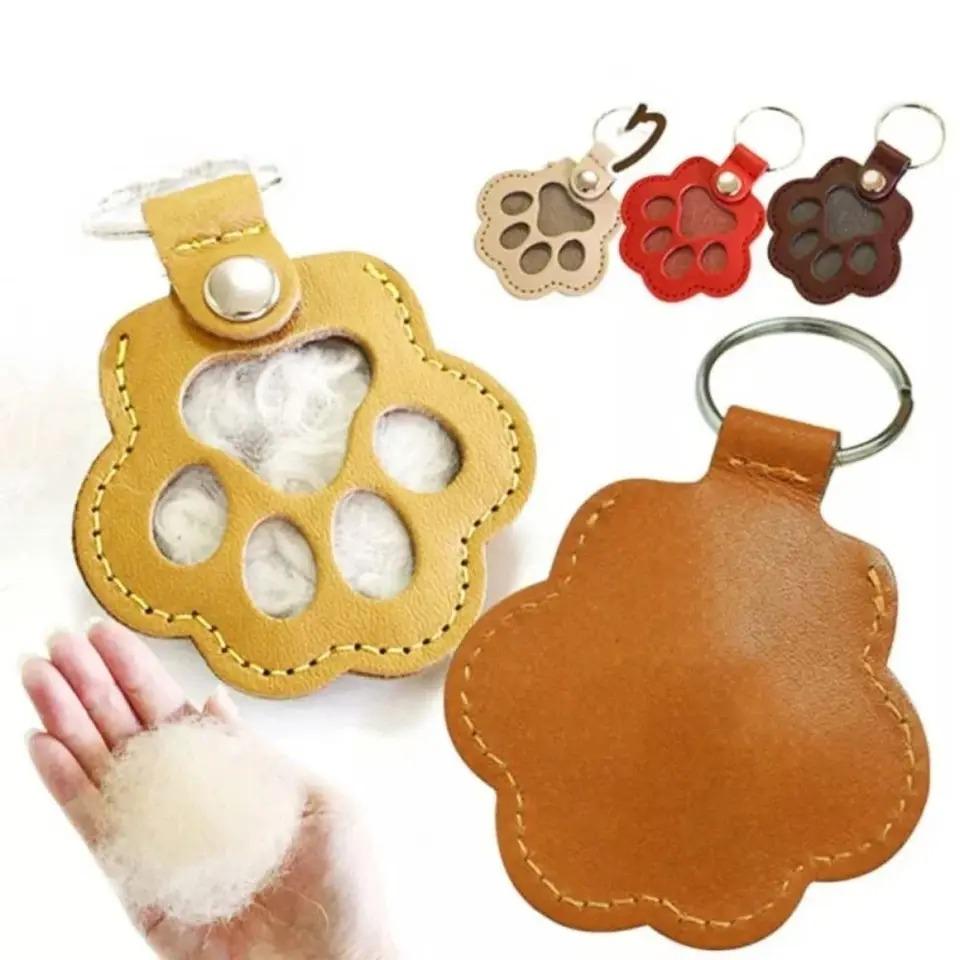 Memorial Pet Hair Storage Bag Multifunctional Portable Paw Shaped Pu Leather Keychain Commemorative Pet Diy Decoration Gifts For Pet Lovers