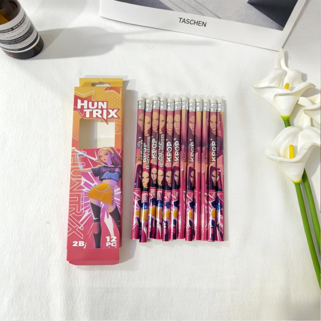12 Pcs/Set K-POP Demon Hunters Movie Character Black Pencils, Peripheral Stationery Gift for Students & Children