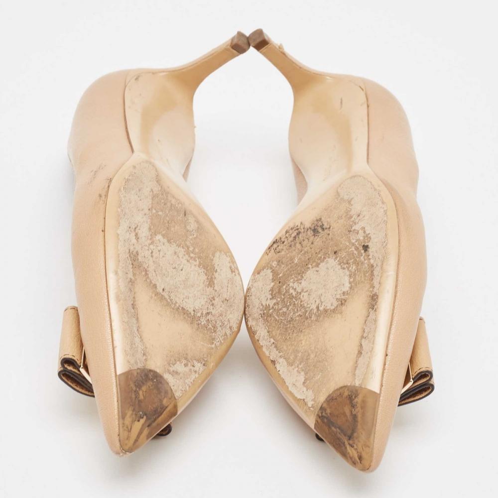 Salvatore Ferragamo Beige Leather Double Bow Pumps Beige