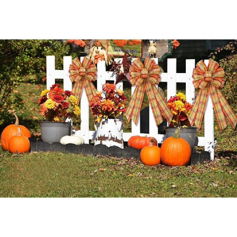 Large Fall Plaid Bow for Wreath, Autumn Thanksgiving Bow for Front Door Indoor Outdoor Wall Decoration Supplies Ornaments