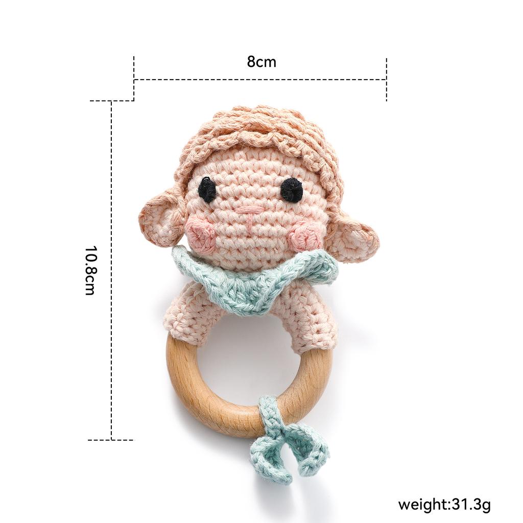 1Pc Crochet Animal Bear Rattle Toy Soother Bracelet Wooden Teether Ring Baby Product Mobile Pram Crib Wooden Toys Newborn Gifts