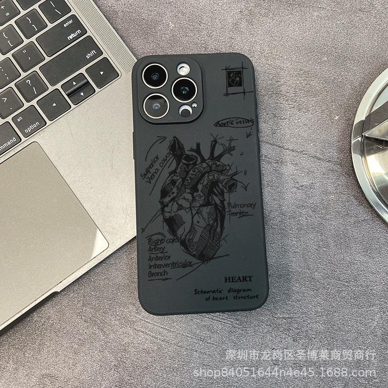 Heart sketch for iPhone15 mobile phone case 14PROMAX all-inclusive 13/11 anti-drop 16/15 protective case 17